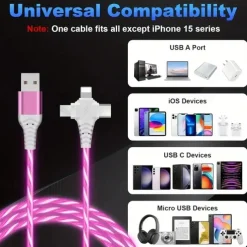 Rapid 3A LED Flow Cable - Triple USB to Lightning Sync & Charge - 10-20W Power Durable ABS Universal Compatibility
