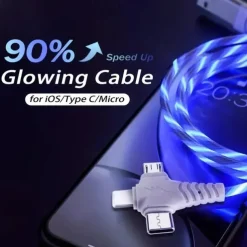 Rapid 3A LED Flow Cable - Triple USB to Lightning Sync & Charge - 10-20W Power Durable ABS Universal Compatibility