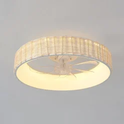 Rattan Ceiling Fan with Light 50cm 19.66in Ceiling Fan Light APP Control for Timed Six Speed Embedded Ceiling Fan with Light AC110V AC220V