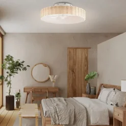 Rattan Ceiling Fan with Light 50cm 19.66in Ceiling Fan Light APP Control for Timed Six Speed Embedded Ceiling Fan with Light AC110V AC220V