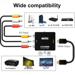 RCA To HDMI AV To HDMI Converter 1080P Mini RCA Composite CVBS Video Audio Converter Adapter Supporting PAL/NTSC For TV/PC/ PS3/ STB/Xbox VHS/VCR/Blue-Ray DVD Players