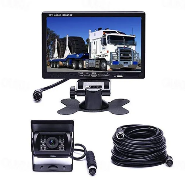 Rear View Camera Kit with 7 LCD Monitor 120 Wide Angle Rearview Camera IP68 Waterproof 18IR Night Vision Reversing Camera for Truck Trailer Bus Van Agriculture Heavy Transport (9-32V)