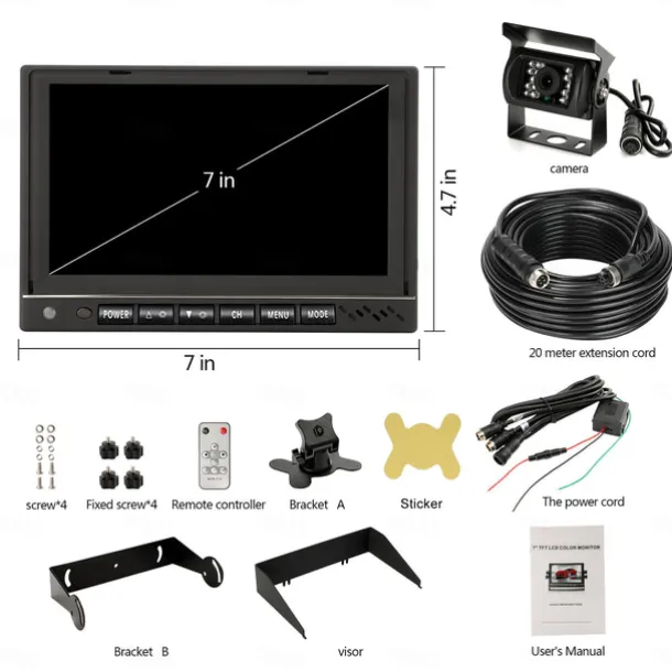 Rear View Camera Kit with 7 LCD Monitor 120 Wide Angle Rearview Camera IP68 Waterproof 18IR Night Vision Reversing Camera for Truck Trailer Bus Van Agriculture Heavy Transport (9-32V)