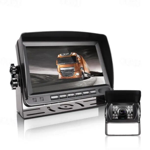 Rear View Camera Kit with 7 LCD Monitor 120 Wide Angle Rearview Camera IP68 Waterproof 18IR Night Vision Reversing Camera for Truck Trailer Bus Van Agriculture Heavy Transport (9-32V)