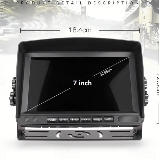 Rear View Camera Kit with 7 LCD Monitor 120 Wide Angle Rearview Camera IP68 Waterproof 18IR Night Vision Reversing Camera for Truck Trailer Bus Van Agriculture Heavy Transport (9-32V)
