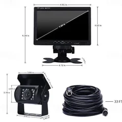 Rear View Camera Kit with 7 LCD Monitor 120 Wide Angle Rearview Camera IP68 Waterproof 18IR Night Vision Reversing Camera for Truck Trailer Bus Van Agriculture Heavy Transport (9-32V)