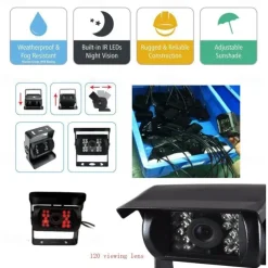 Rear View Camera Kit with 7 LCD Monitor 120 Wide Angle Rearview Camera IP68 Waterproof 18IR Night Vision Reversing Camera for Truck Trailer Bus Van Agriculture Heavy Transport (9-32V)
