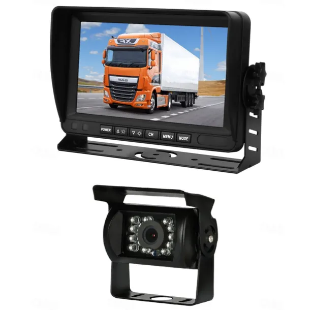 Rear View Camera Kit with 7 LCD Monitor 120 Wide Angle Rearview Camera IP68 Waterproof 18IR Night Vision Reversing Camera for Truck Trailer Bus Van Agriculture Heavy Transport (9-32V)