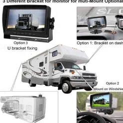 Rear View Camera Kit with 7 LCD Monitor 120 Wide Angle Rearview Camera IP68 Waterproof 18IR Night Vision Reversing Camera for Truck Trailer Bus Van Agriculture Heavy Transport (9-32V)