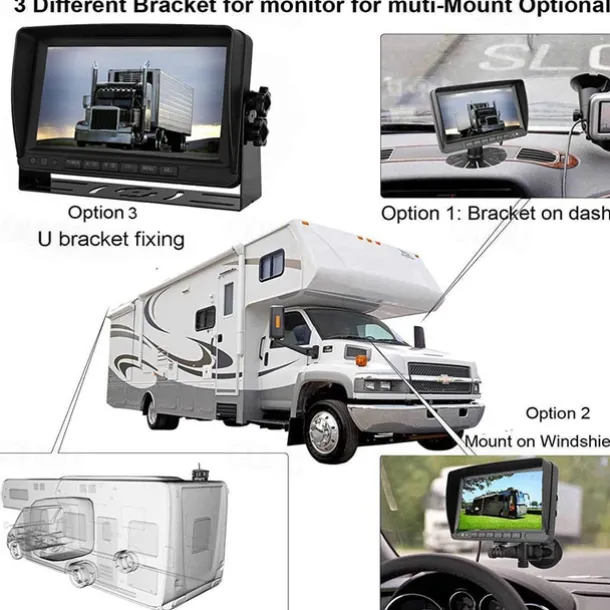 Rear View Camera Kit with 7 LCD Monitor 120 Wide Angle Rearview Camera IP68 Waterproof 18IR Night Vision Reversing Camera for Truck Trailer Bus Van Agriculture Heavy Transport (9-32V)