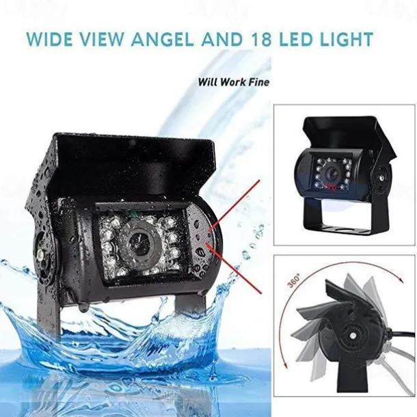 Rear View Camera Kit with 7 LCD Monitor 120 Wide Angle Rearview Camera IP68 Waterproof 18IR Night Vision Reversing Camera for Truck Trailer Bus Van Agriculture Heavy Transport (9-32V)