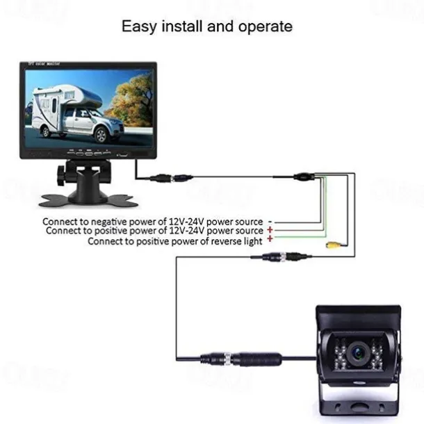 Rear View Camera Kit with 7 LCD Monitor 120 Wide Angle Rearview Camera IP68 Waterproof 18IR Night Vision Reversing Camera for Truck Trailer Bus Van Agriculture Heavy Transport (9-32V)