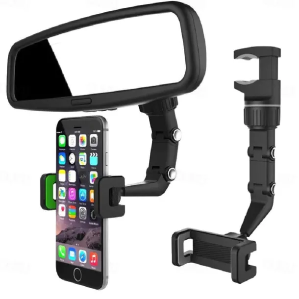 Rearview Mirror Phone Holder Universal 360 Degrees Rotating Car Phone Holder Car Rearview Mirror Mount Phone and GPS Holder for 47mm-71mm Wide Mobile Phones Use for Home Table Kitchen etc 1PCS