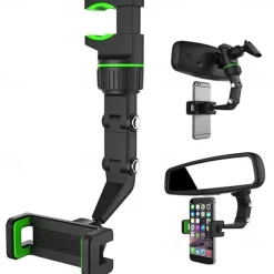 Rearview Mirror Phone Holder Universal 360 Degrees Rotating Car Phone Holder Car Rearview Mirror Mount Phone and GPS Holder for 47mm-71mm Wide Mobile Phones Use for Home Table Kitchen etc 1PCS