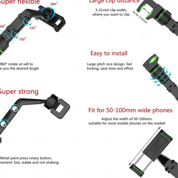 Rearview Mirror Phone Holder Universal 360 Degrees Rotating Car Phone Holder Car Rearview Mirror Mount Phone and GPS Holder for 47mm-71mm Wide Mobile Phones Use for Home Table Kitchen etc 1PCS