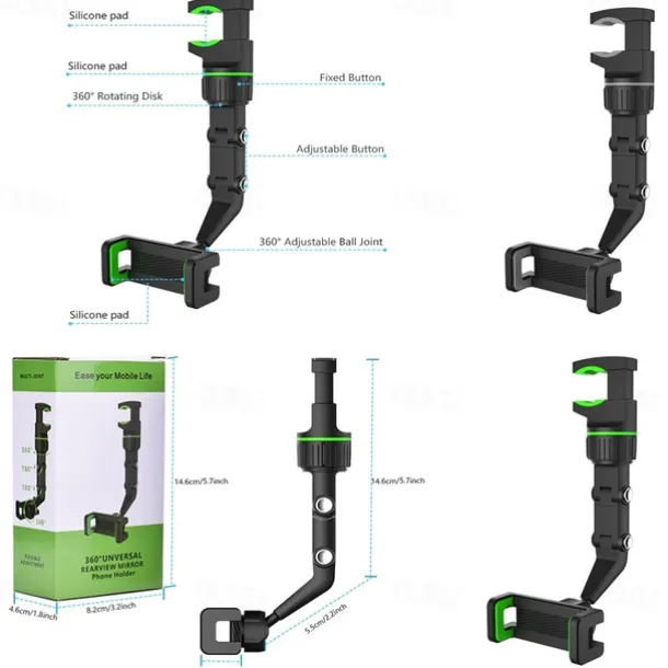 Rearview Mirror Phone Holder Universal 360 Degrees Rotating Car Phone Holder Car Rearview Mirror Mount Phone and GPS Holder for 47mm-71mm Wide Mobile Phones Use for Home Table Kitchen etc 1PCS