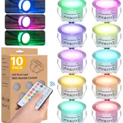 Recessed LED Deck Light 16 RGB Colors/4 Lighting Modes Timing RF Remote Control IP67 Waterproof LED in Ground Lights for Outdoor Yard Garden Stair Patio Pool Deck Kitchen 10Pack