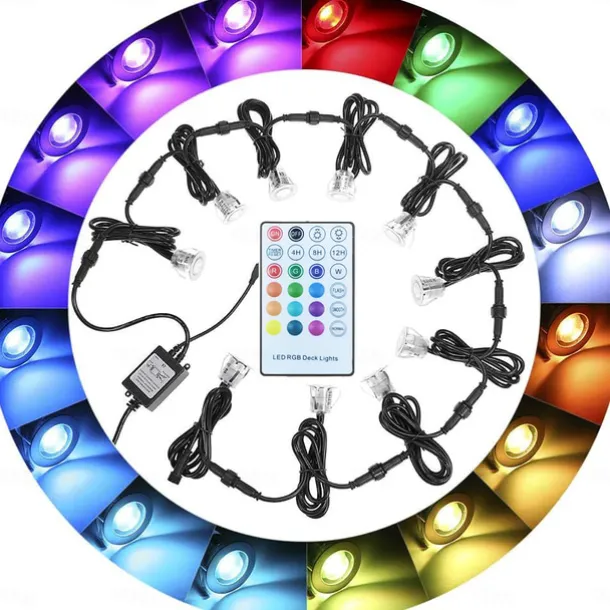 Recessed LED Deck Light 16 RGB Colors/4 Lighting Modes Timing RF Remote Control IP67 Waterproof LED in Ground Lights for Outdoor Yard Garden Stair Patio Pool Deck Kitchen 10Pack