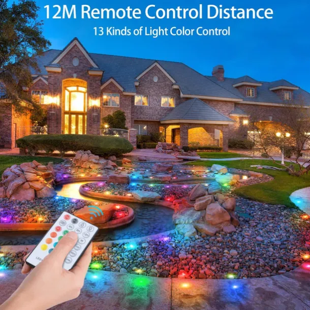 Recessed LED Deck Light 16 RGB Colors/4 Lighting Modes Timing RF Remote Control IP67 Waterproof LED in Ground Lights for Outdoor Yard Garden Stair Patio Pool Deck Kitchen 10Pack