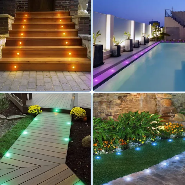 Recessed LED Deck Light 16 RGB Colors/4 Lighting Modes Timing RF Remote Control IP67 Waterproof LED in Ground Lights for Outdoor Yard Garden Stair Patio Pool Deck Kitchen 10Pack