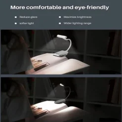 Rechargeable Aluminum Reading Light - 3 Colors, 3 Brightness Levels, Clip-On Mini Book Light, Anti-Blue Light, Flexible Bendable Design for Bedside, Study, and Nighttime Reading