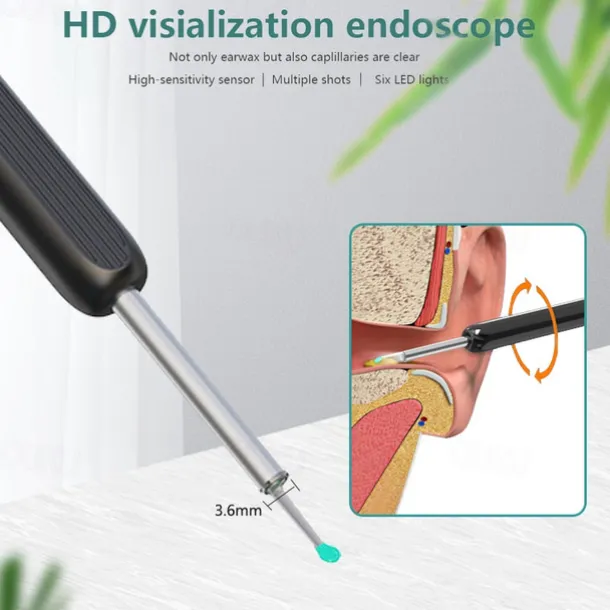 Rechargeable Ear Wax Removal Endoscope Kit with 5 Scoops, 8 Picks, and 1080P Camera, 1296P FHD Wireless Ear Otoscope with 6 LED 3.6mm Visual Ear Scope Camera