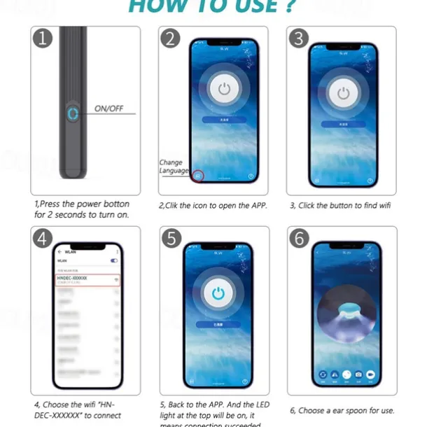 Rechargeable Ear Wax Removal Endoscope Kit with 5 Scoops, 8 Picks, and 1080P Camera, 1296P FHD Wireless Ear Otoscope with 6 LED 3.6mm Visual Ear Scope Camera