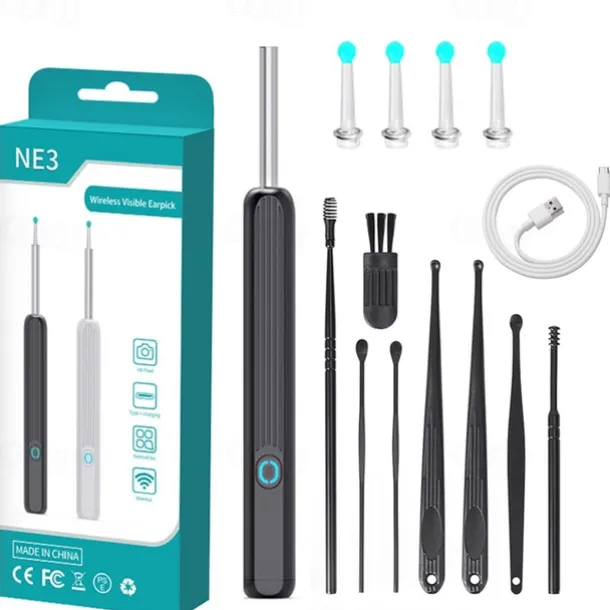 Rechargeable Ear Wax Removal Endoscope Kit with 5 Scoops, 8 Picks, and 1080P Camera, 1296P FHD Wireless Ear Otoscope with 6 LED 3.6mm Visual Ear Scope Camera