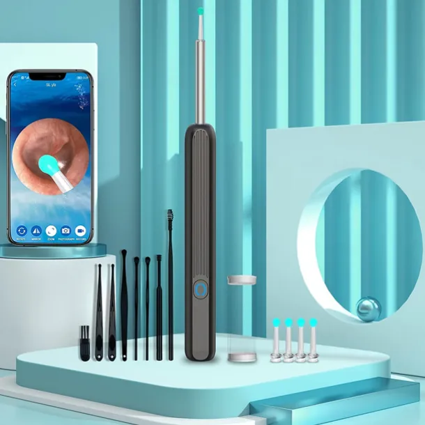 Rechargeable Ear Wax Removal Endoscope Kit with 5 Scoops, 8 Picks, and 1080P Camera, 1296P FHD Wireless Ear Otoscope with 6 LED 3.6mm Visual Ear Scope Camera
