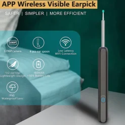 Rechargeable Ear Wax Removal Endoscope Kit with 5 Scoops, 8 Picks, and 1080P Camera, 1296P FHD Wireless Ear Otoscope with 6 LED 3.6mm Visual Ear Scope Camera