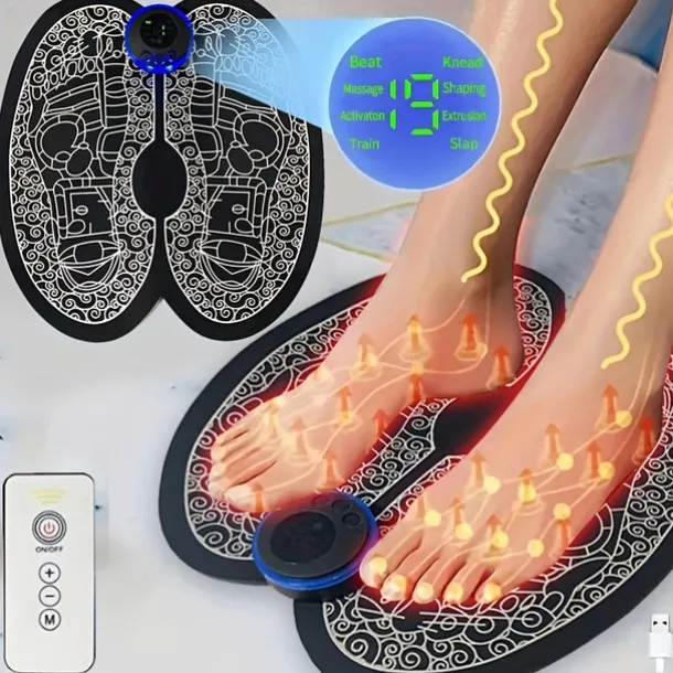 Rechargeable Electric Foot Massager - Improve Blood Circulation & Relax Muscles - Perfect Remote Control Pad For Men & Women