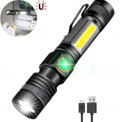 Rechargeable Flashlight Magnetic LED Flashlight with COB sidelight 1200 Lumen Super Bright LED, Waterproof Zoomable 4 Modes Best Flashlight for Camping