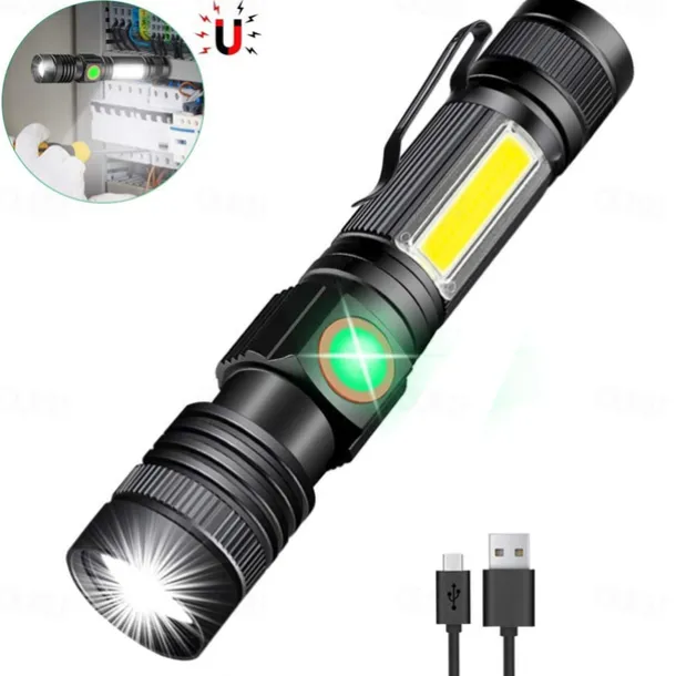 Rechargeable Flashlight Magnetic LED Flashlight with COB sidelight 1200 Lumen Super Bright LED, Waterproof Zoomable 4 Modes Best Flashlight for Camping