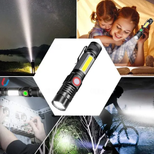 Rechargeable Flashlight Magnetic LED Flashlight with COB sidelight 1200 Lumen Super Bright LED, Waterproof Zoomable 4 Modes Best Flashlight for Camping