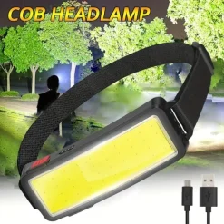 Rechargeable Headlamp Flashlight, COB Wide Beam Headlight, 3 Lighting Modes, Lightweight Waterproof Light Bar Headlamp, Suitable for Outdoor Running Fishing Camping
