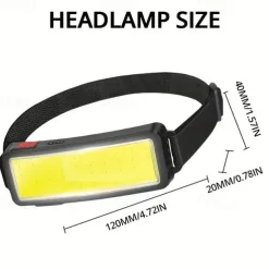 Rechargeable Headlamp Flashlight, COB Wide Beam Headlight, 3 Lighting Modes, Lightweight Waterproof Light Bar Headlamp, Suitable for Outdoor Running Fishing Camping