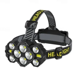 Rechargeable Headlamp Torch 10 LEDs Super Bright Head Torches 22000 Lumens 10 Modes IPX4 Headlamp Hands Rating Hands-Free Capability Ideal for Camping Cycling