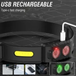 Rechargeable LED Head Torch with Motion Sensor, Lightweight Waterproof Headlamp LED Head Light for Running, Camping, Cycling