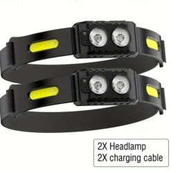 Rechargeable LED Head Torch with Motion Sensor, Lightweight Waterproof Headlamp LED Head Light for Running, Camping, Cycling