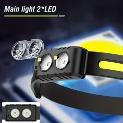 Rechargeable LED Head Torch with Motion Sensor, Lightweight Waterproof Headlamp LED Head Light for Running, Camping, Cycling