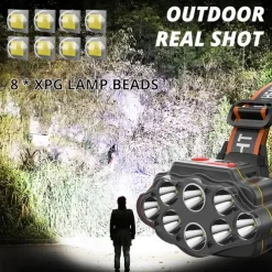 Rechargeable LED Headlamp Wide Range Lighting Headlights 4 Lighting Modes 8*XPG Camping Lantern Powerful Headlamp Fishing Lamp