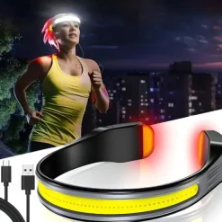Rechargeable LED Headlamp with 230° Wide Beam Lightweight Head Light and Red Tail Light to Wear with 3 Lighting Modes Head Flashlight for Adults Running Hiking Outdoors-Grey