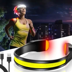 Rechargeable LED Headlamp with 230° Wide Beam Lightweight Head Light and Red Tail Light to Wear with 3 Lighting Modes Head Flashlight for Adults Running Hiking Outdoors-Grey