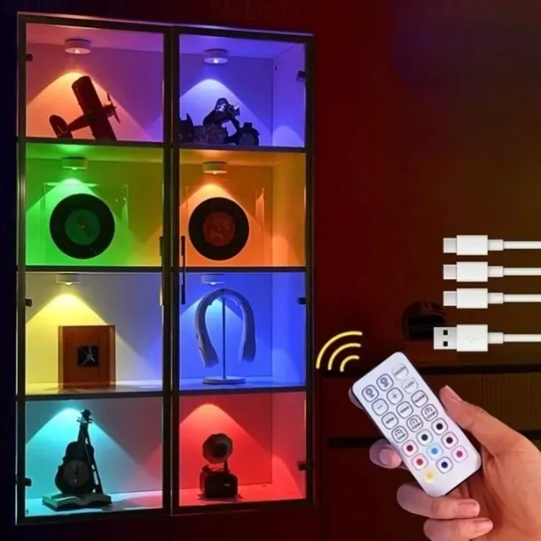Rechargeable Magnetic RGB LED Cabinet Light with Remote Control Picture Light 12 Color Options Indoor Light for Cabinets and Display Cases USB Rechargeable Xmas Halloween Home Decorative Lamp 1/3Pcs