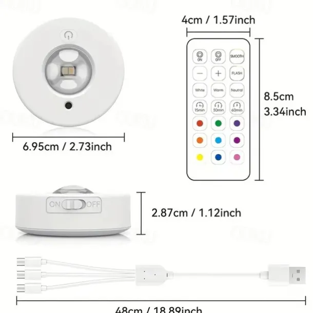 Rechargeable Magnetic RGB LED Cabinet Light with Remote Control Picture Light 12 Color Options Indoor Light for Cabinets and Display Cases USB Rechargeable Xmas Halloween Home Decorative Lamp 1/3Pcs