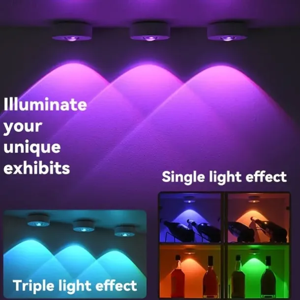 Rechargeable Magnetic RGB LED Cabinet Light with Remote Control Picture Light 12 Color Options Indoor Light for Cabinets and Display Cases USB Rechargeable Xmas Halloween Home Decorative Lamp 1/3Pcs