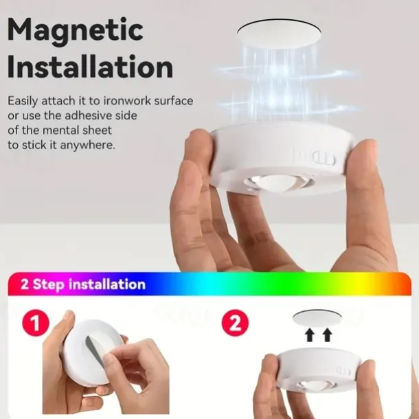 Rechargeable Magnetic RGB LED Cabinet Light with Remote Control Picture Light 12 Color Options Indoor Light for Cabinets and Display Cases USB Rechargeable Xmas Halloween Home Decorative Lamp 1/3Pcs