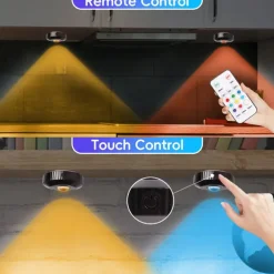 Rechargeable RGB Puck Lights with Remote Control 1200mAh Battery Operated Tap Lights Dimmable Touch Under Cabinet Lighting Wireless Push Lights LED USB Shelf Light