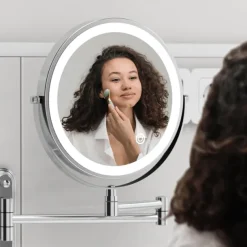 Rechargeable Wall Mounted illuminated Makeup Mirror Light 8-inch Double-sided 10x Magnifying Bathroom Mirror 3-color Lighting Touch Screen Dimming Extended Arm 360 Degree Rotating Shaving Luminous Mirror