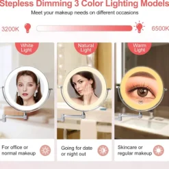 Rechargeable Wall Mounted illuminated Makeup Mirror Light 8-inch Double-sided 10x Magnifying Bathroom Mirror 3-color Lighting Touch Screen Dimming Extended Arm 360 Degree Rotating Shaving Luminous Mirror